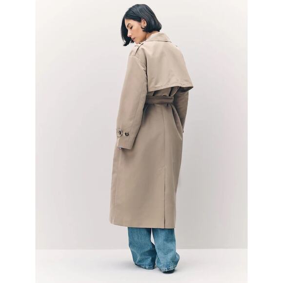 Vero Moda Womens XL Long Trenchcoat Tan Double Breasted Belt Old Money Classic - Picture 2 of 16